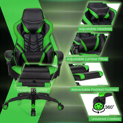 Ergonomic Gaming Chair with Built-In Footrest and Customizable Lumbar Support