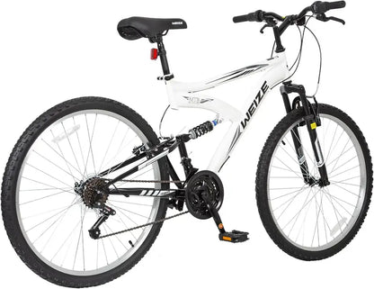 WEIZE Dual-Suspension Mountain Bike  26″ or 27.5″ Hybrid Off-Road Bicycle for Adults, 18-Speed Shimano Drivetrain, Steel Frame, Adjustable Ergonomic Saddle