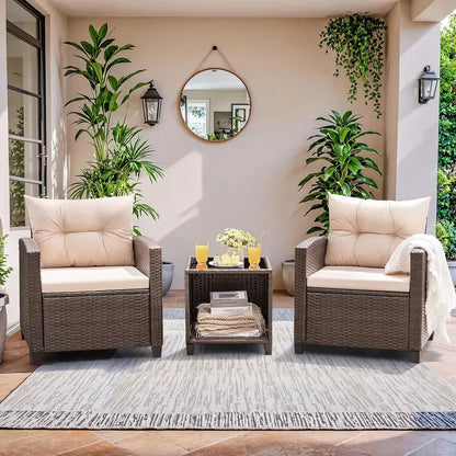 Devoko 3-Piece PE Rattan Bistro Set Featuring Upgraded Chairs & Compact Glass Table