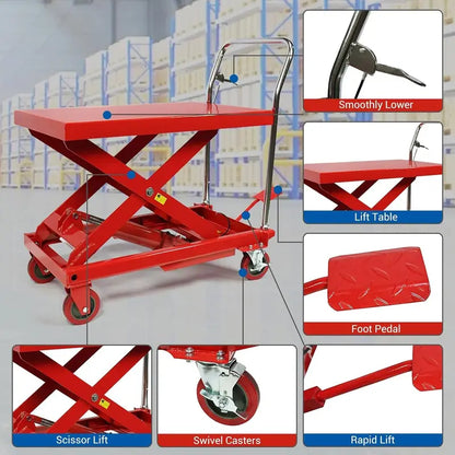 500 lb Hydraulic Double-Scissor Lift Table  30″ Max Height, 4-Wheel Mobility & Non-Slip Surface