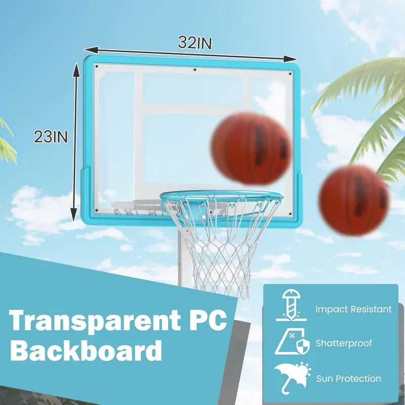Poolside Adjustable Basketball Hoop  3.1 to 4.1 FT Height, 32″ Shatterproof Backboard