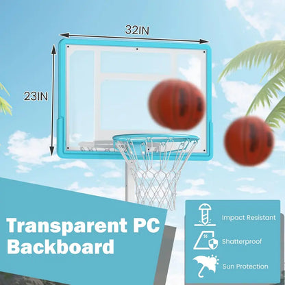Poolside Adjustable Basketball Hoop  3.1 to 4.1 FT Height, 32″ Shatterproof Backboard