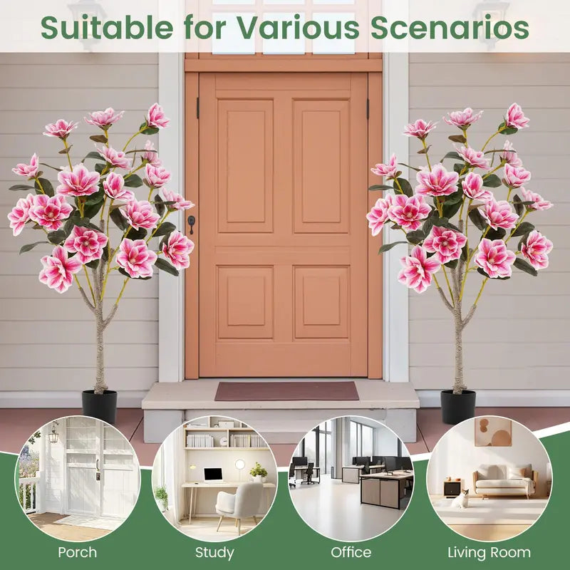 51-Inch Magnolia Artificial Tree  Lifelike Silk Foliage and Blossoms in a Decorative Planter