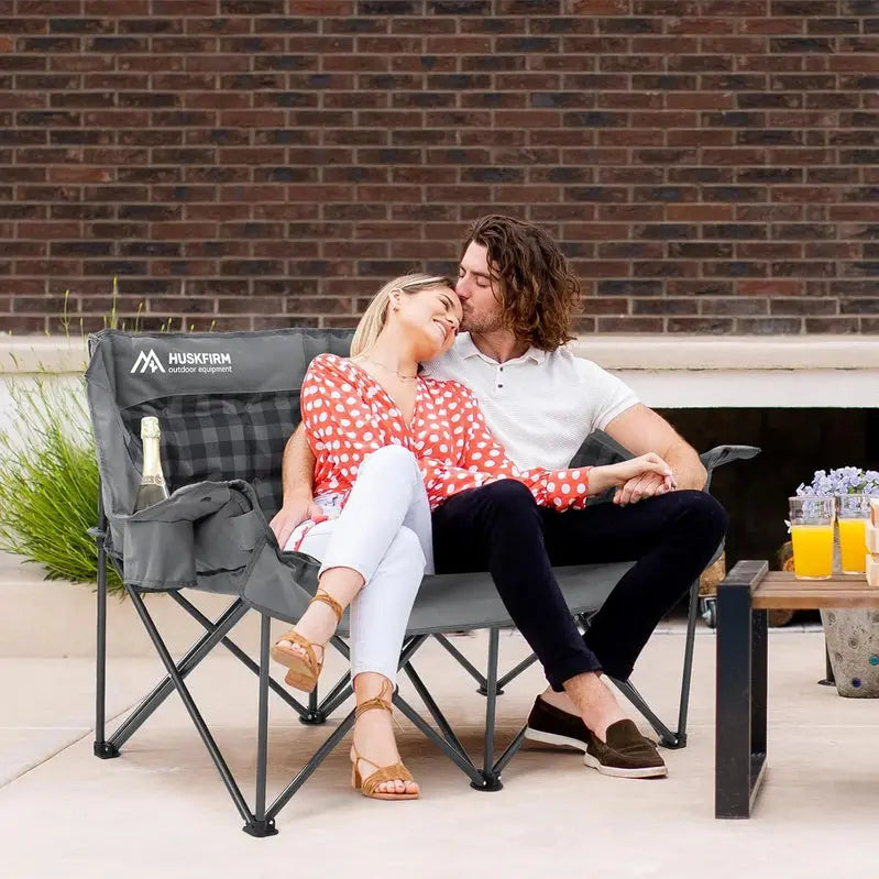 Double-Person Camping Loveseat  Oversized Padded Folding Outdoor Chair for Two, Beach & Lawn Ready