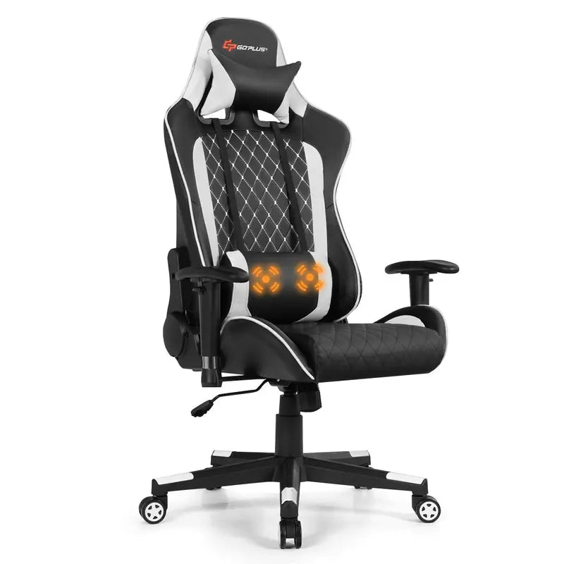 Adjustable Massage Gaming Chair  Reclining Backrest, Height-Adjustable Seat & Armrests