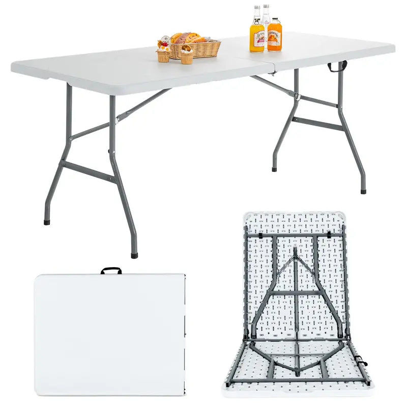 6-Foot Foldable Card Table  Durable HDPE Plastic Picnic Table with Carry Handle and Quick-Set Frame