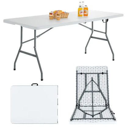 6-Foot Foldable Card Table  Durable HDPE Plastic Picnic Table with Carry Handle and Quick-Set Frame