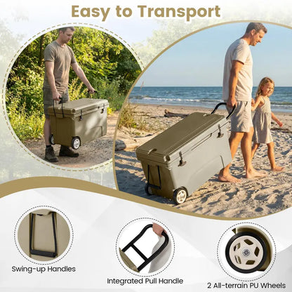 75-Quart Heavy-Duty Portable Cooler  Extended Ice Life, Durable Wheels & Telescoping Handle