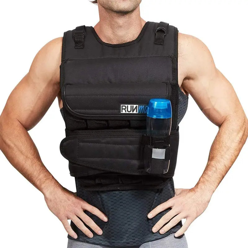RUNmax Adjustable Weighted Vest 150LBS with Shoulder Pads, Black Nylon, Unisex Fitness Training
