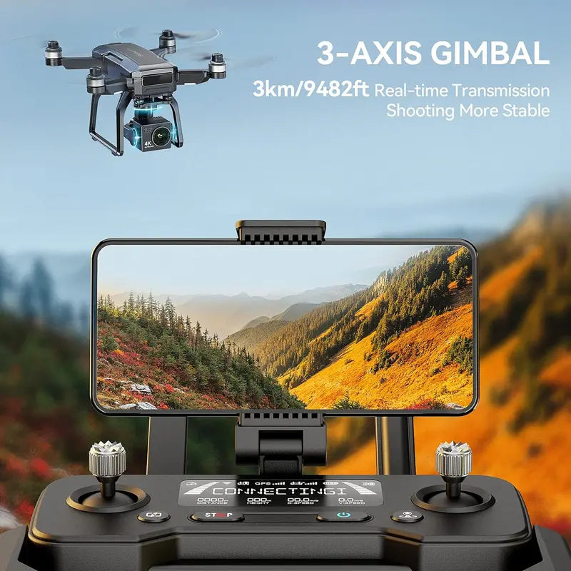 Professional 4K GPS Drone for Adults  3-Axis Gimbal, 2-Mile Range, 75-Min Flight Time, Triple Battery Kit