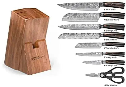 Yatoshi 7-Piece Knife Block Set  High Carbon Stainless Steel Kitchen Knives with Ergonomic Pakka Wood Handles