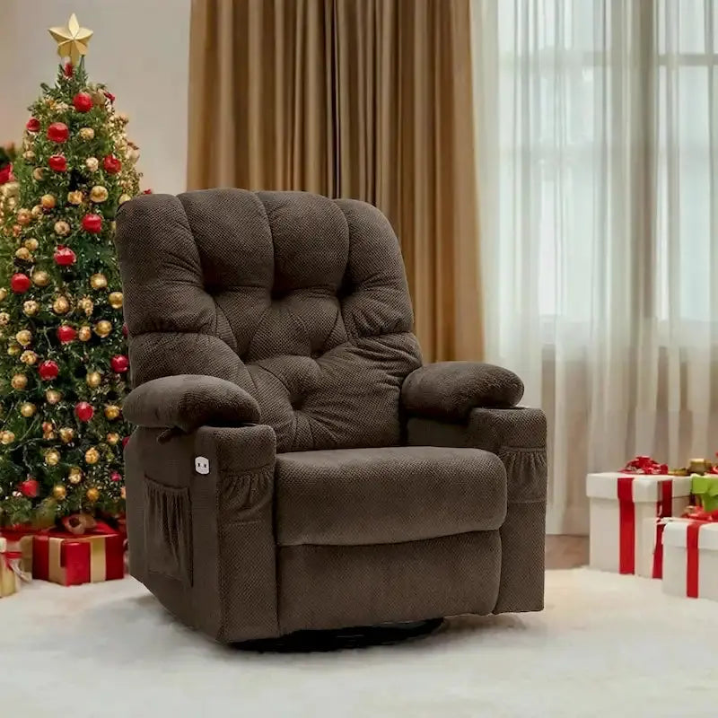 Electric Swivel Glider Recliner  Fabric Single Seat with USB Ports & Cup Holders