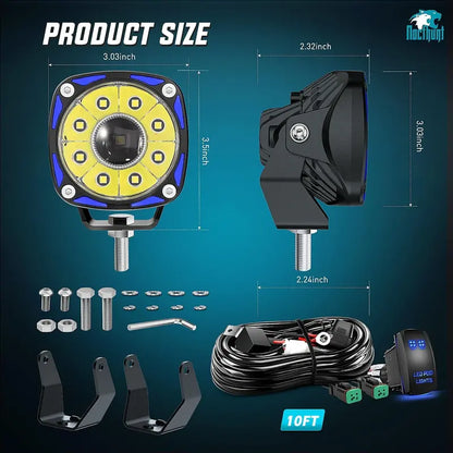 Dual 9-LED Round Off-Road Driving Lights  3-Inch Spotlight Kit with Rocker Switch & Harness for Trucks/ATVs/UTVs