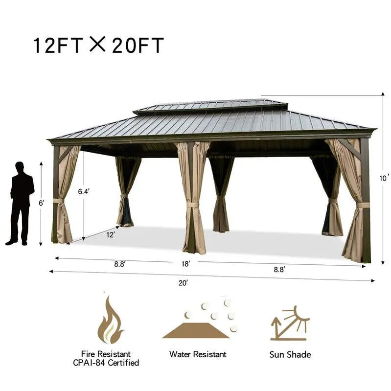 Calaro Heavy-Duty Steel Gazebo  19.5 Ft. Wide x 11 Ft. Deep, Powder-Coated Finish