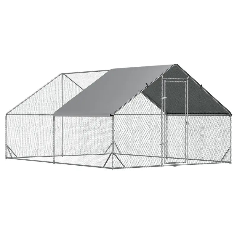 PawHut Large Metal Chicken Coop, Walk-in Poultry Cage Galvanized Hen Playpen House with Cover and Lockable Door for Outdoor, Backyard Farm, 10′ x 13′ x 6.5′, Silver