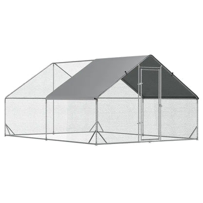 PawHut Large Metal Chicken Coop, Walk-in Poultry Cage Galvanized Hen Playpen House with Cover and Lockable Door for Outdoor, Backyard Farm, 10′ x 13′ x 6.5′, Silver