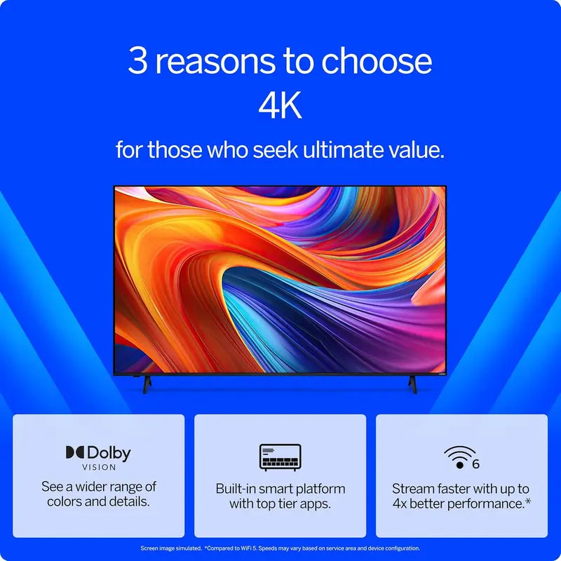 Refurbished VIZIO 50-Inch 4K HDR Smart TV with Dolby Vision, HDR10+, and Wi-Fi 6 Connectivity