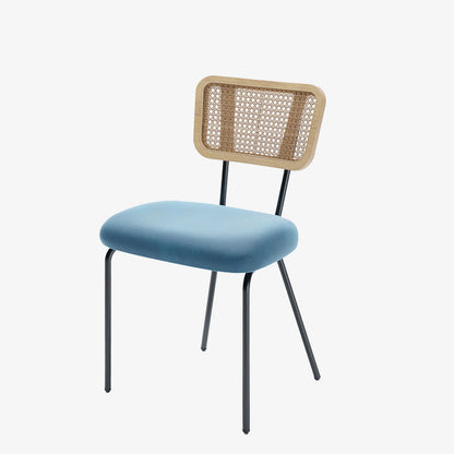 Lot de 2 chaises dossier rotin coussin velours bleu Sofia
