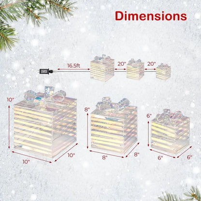 Three-Piece Lighted Gift Box Set — 90 LED-Illuminated Presents with Bows, Zip Ties & Ground Stakes