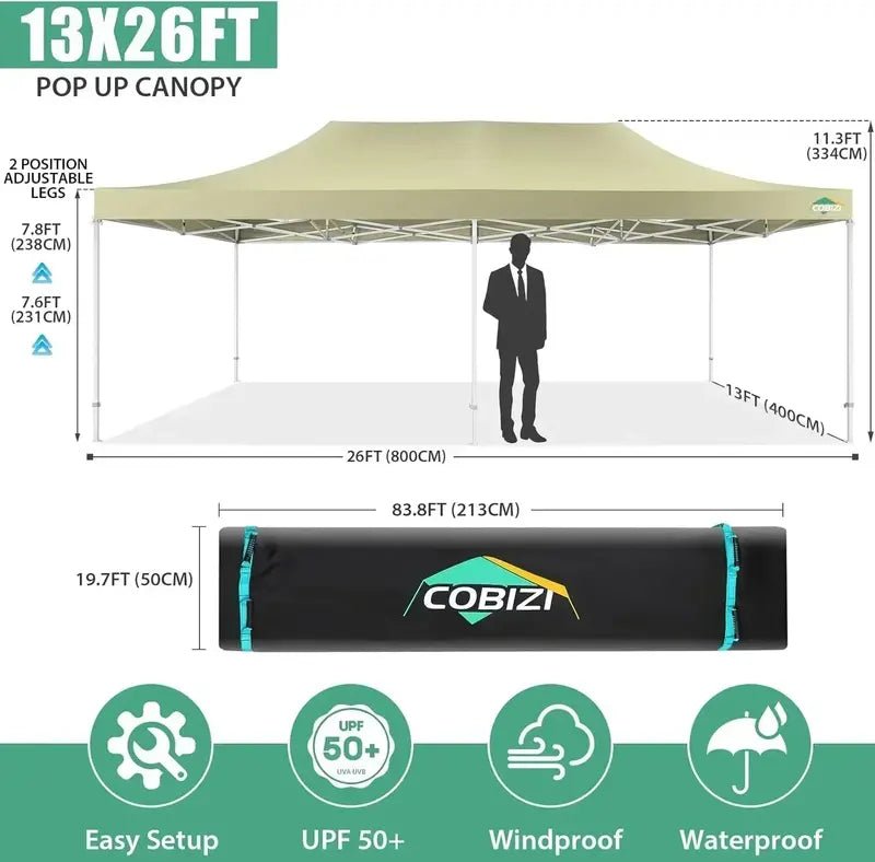 COBIZI 10×20 Pop-Up Canopy Tent  Heavy-Duty Commercial Grade with 6 Sidewalls for Weddings and Parties