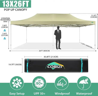 COBIZI 10×20 Pop-Up Canopy Tent  Heavy-Duty Commercial Grade with 6 Sidewalls for Weddings and Parties