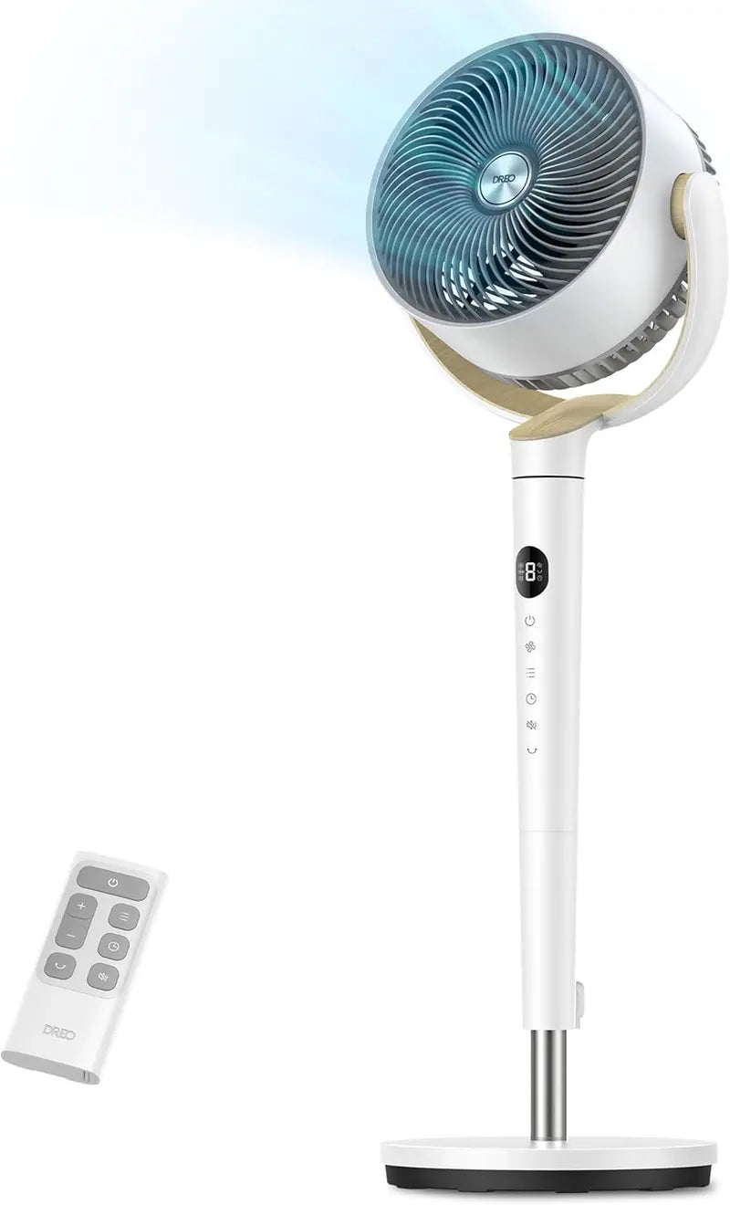 DREO Quiet Pedestal Fan: 120° Oscillation, 9-Speed DC Motor, 20dB Sleep Mode, 3742″ Height Adjustment & 9H Timer