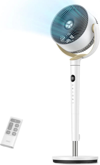 DREO Quiet Pedestal Fan: 120° Oscillation, 9-Speed DC Motor, 20dB Sleep Mode, 3742″ Height Adjustment & 9H Timer