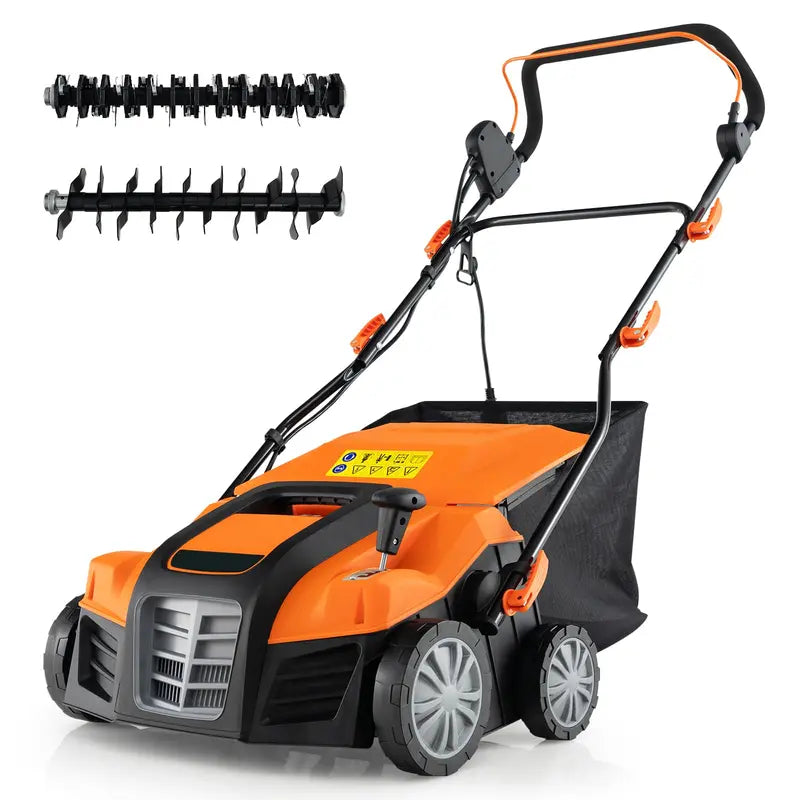 Dual-Function Electric Lawn Dethatcher & Scarifier  16″ Corded Unit with 14.5-Gal Catch Bag