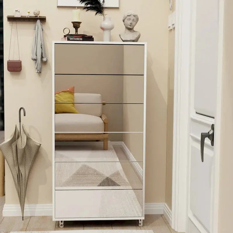 Flip-Door Mirror Shoe Cabinet  6-Tier Organizer with Metal Legs and Touch-Sensitive Drawers