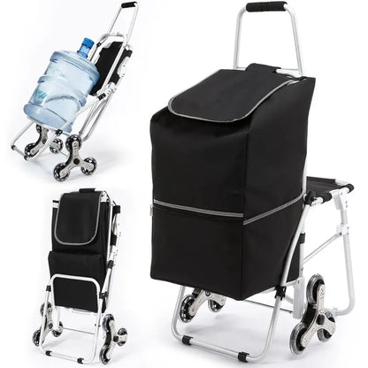 Foldable Stair-Climbing Shopping Cart  50L Capacity with Integrated Bag and Comfort Seat