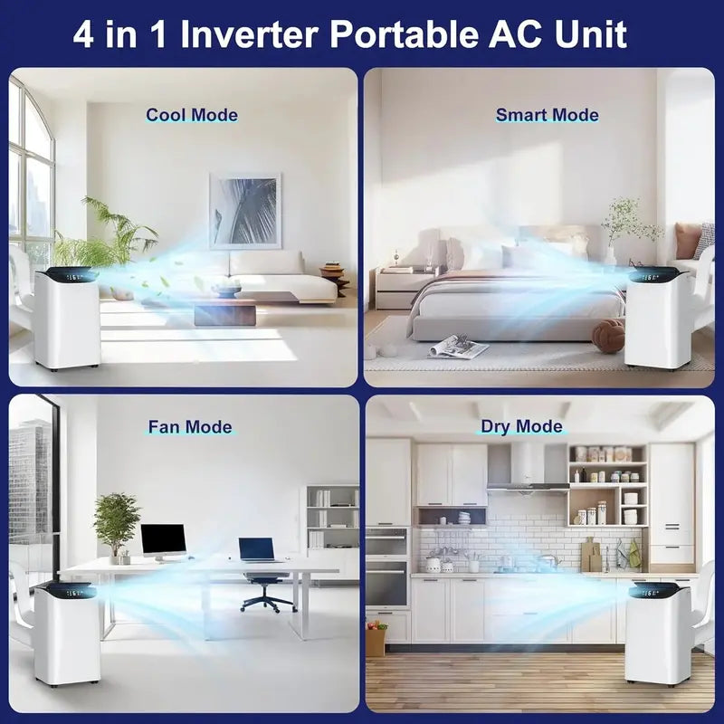 14000 BTU Portable AC Unit with Remote: 3-in-1 Cooling, Fan & Dehumidifying for Rooms Up to 700 Sq Ft