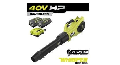 RYOBI 40V HP Cordless Leaf Blower  Brushless Motor, 730 CFM & 190 MPH Air Speed, Ultra-Quiet 57 dB with Dual 4.0Ah Batteries and Charger