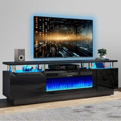 70-Inch TV Stand with Built-In 36-Inch Electric Fireplace & Customizable Shelving