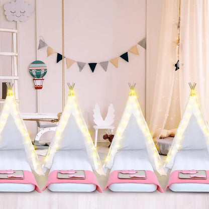 Windyun 8-Piece Kids Teepee Tent Set  Portable White Play Tent for Sleepovers, Parties & Indoor Camping