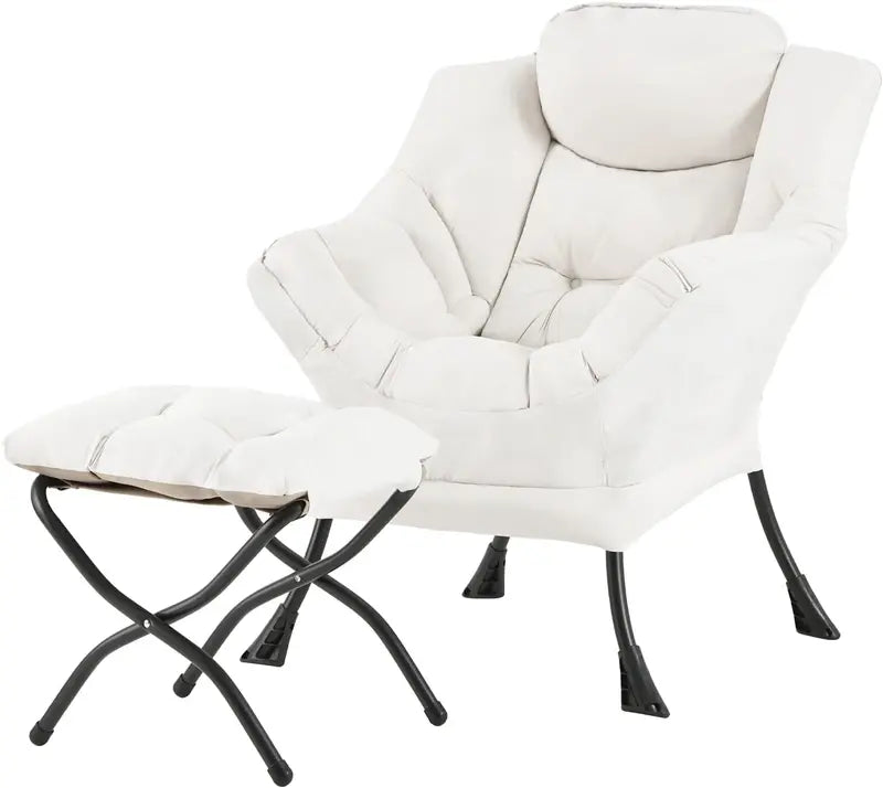Welnow Compact Lazy Chair with Ottoman  Dark Grey Accent Armchair with Side Pocket & Footrest