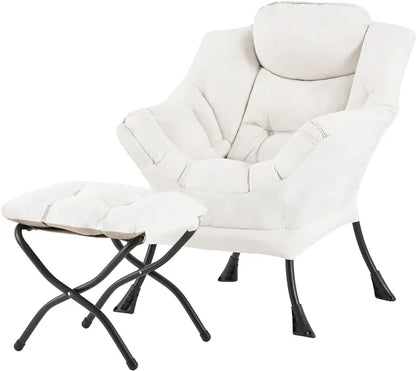 Welnow Compact Lazy Chair with Ottoman  Dark Grey Accent Armchair with Side Pocket & Footrest