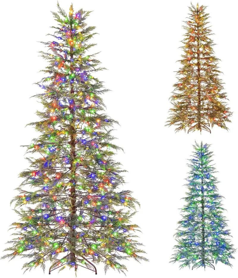 6.5- or 7.5-Foot Hinged Sparse Fir Tree  Multicolor LED Lights and Space-Saving Design