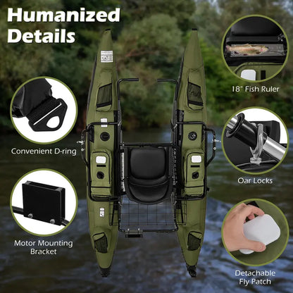 Premium Inflatable Fishing Float Tube Kit with Pump, Paddles, Fish Ruler, and 400-Pound Load Limit