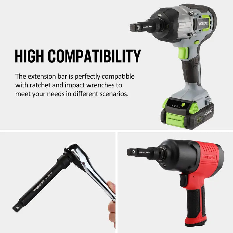 WORKPRO 3-Piece Heavy-Duty Impact Extension Bar Set: 3″, 6″, and 8″ (1/2″ Drive)