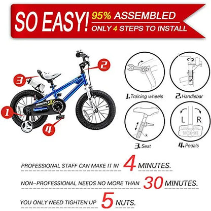 RoyalBaby Freestyle BMX Kids’ Bike with Training Wheels and Adjustable Kickstand