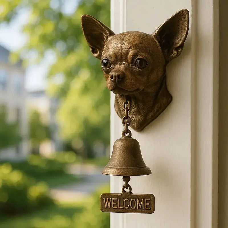 Welcome Bell Shepherd Bronze Wall Chime  Elegant Canine-Themed Entryway Accent