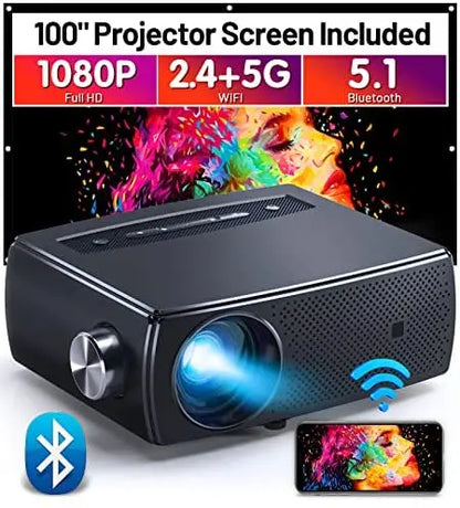 CLOKOWE Portable Bluetooth Projector  1080P HD, 9600 Lumens, 5G WiFi, 4K Support & Dolby Audio