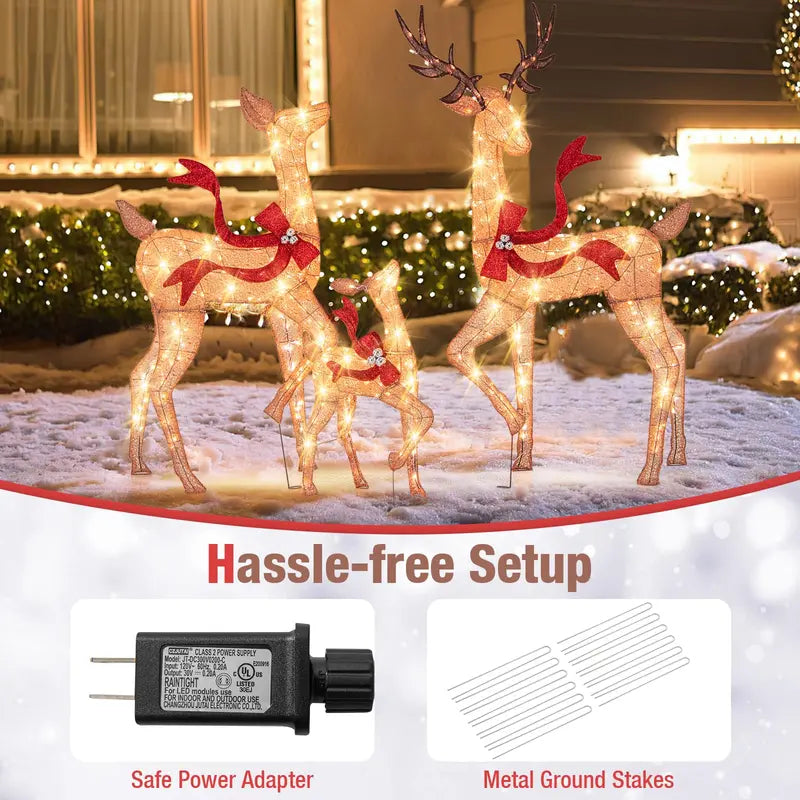 Three-Piece Large Lighted Reindeer Set — Outdoor Holiday Display with 440 Total LED Lights