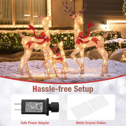 Three-Piece Large Lighted Reindeer Set — Outdoor Holiday Display with 440 Total LED Lights