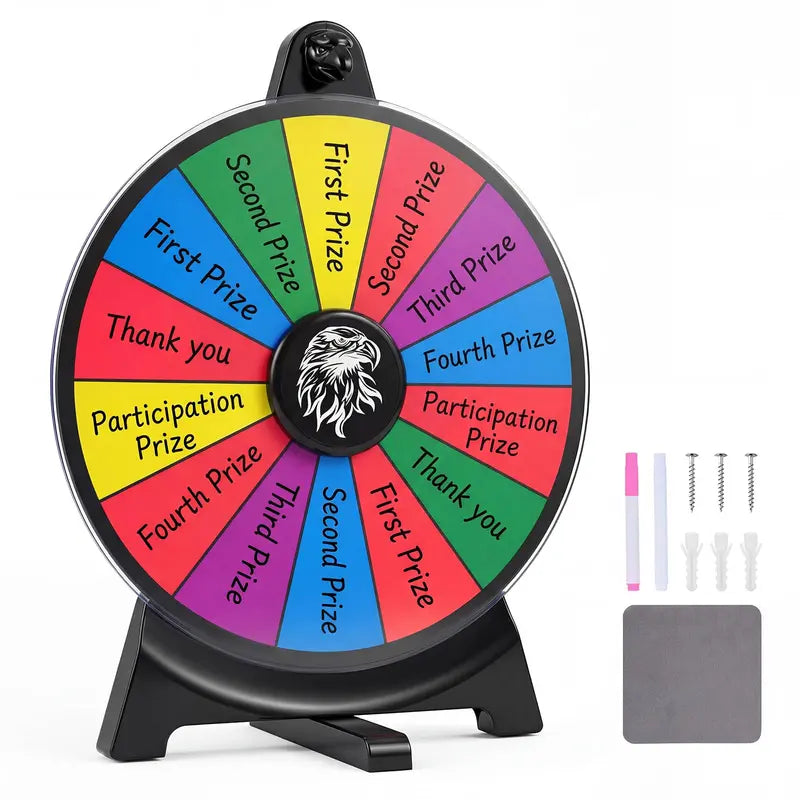 12-Inch Spinning Prize Wheel with Chalkboard Marker, Eraser, and Replacement Pointer