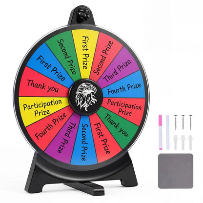 12-Inch Spinning Prize Wheel with Chalkboard Marker, Eraser, and Replacement Pointer
