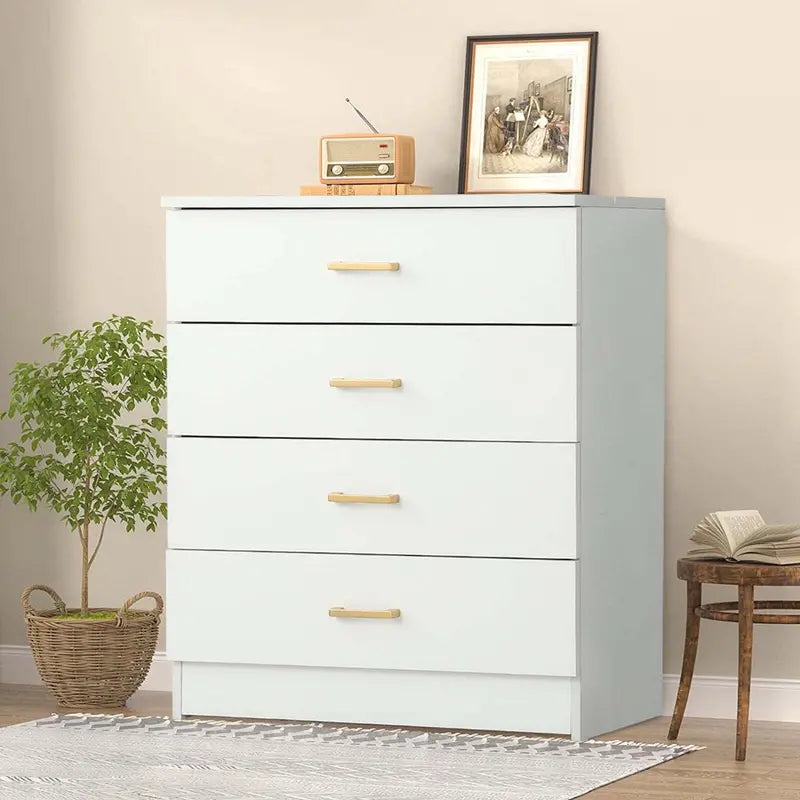 SEGMART 4-Drawer White Wood Dresser  Space-Efficient Bedroom Storage, E1-Grade Particleboard Build