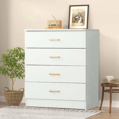 SEGMART 4-Drawer White Wood Dresser  Space-Efficient Bedroom Storage, E1-Grade Particleboard Build