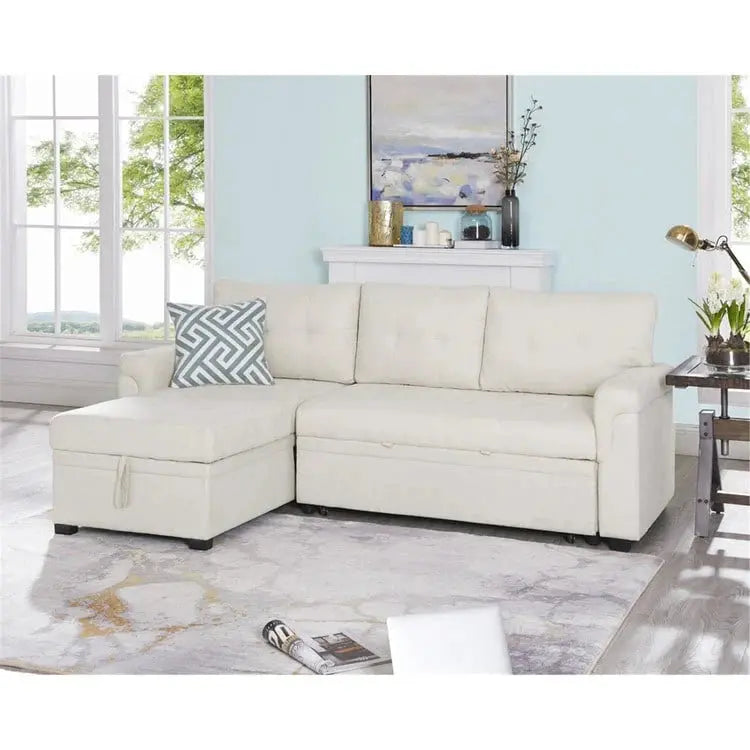 Convertible Reversible Sectional with Pull-Out Sleeper, Integrated Storage Chaise, and Sturdy Support Legs
