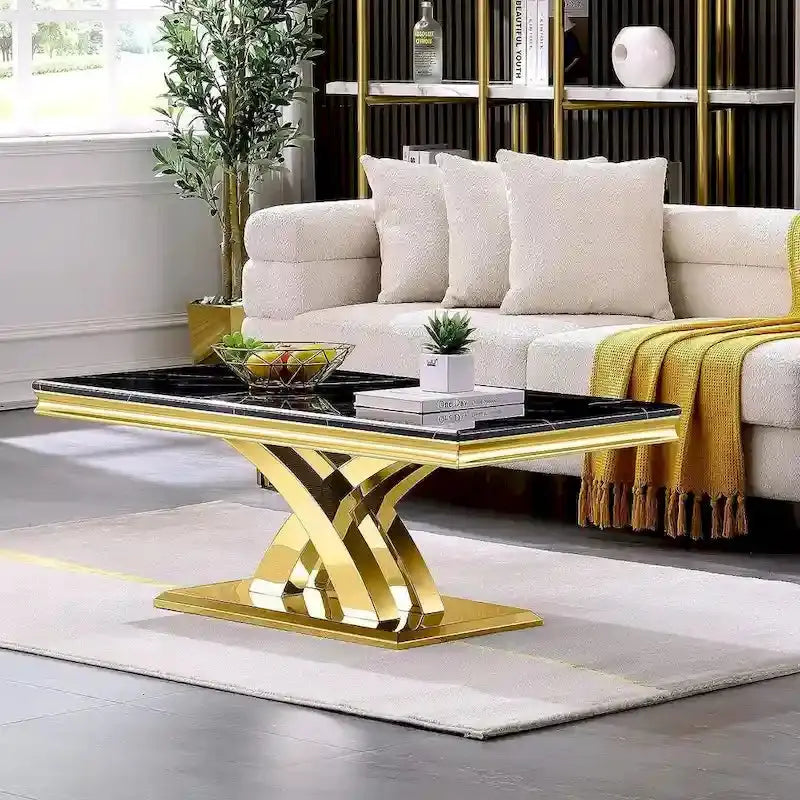Contemporary Rectangular Coffee Table  48-Inch X-Base Design with Pedestal Support for Living Rooms